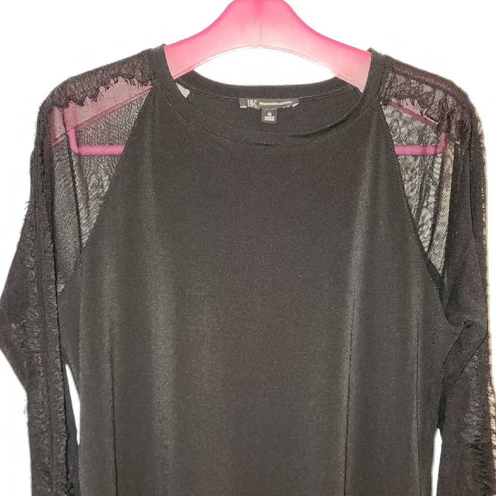 INC International Concepts Black Lace Sleeve Top
